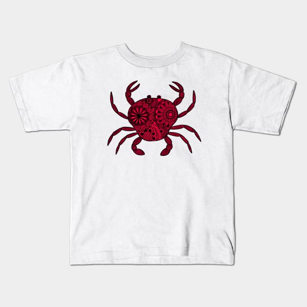 Mandala Crab (red and black) Kids T-Shirt by calenbundalas